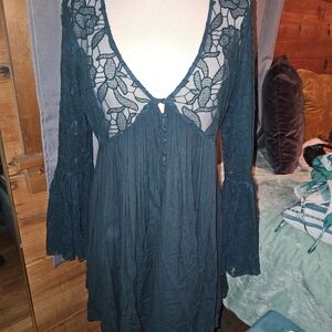 Free People Deep Teal Lace Mini Dress